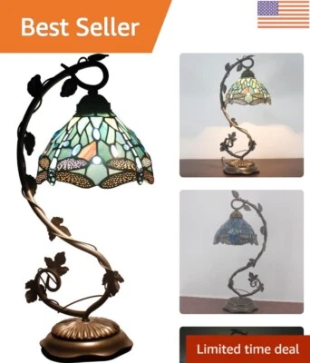 Lámpara de escritorio clásica Tiffany azul marino libélula - pantalla de 8 pulgadas, 21 pulgadas de alto Foto 1 de 4