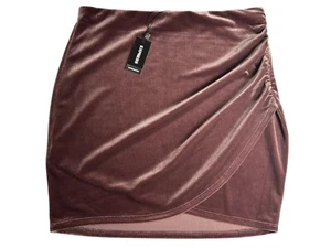 EXPRESS Samt Mini Rock GR XS Mauve Lila Pull On Stretch Rüschen Seite - Bild 1 von 6