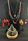 Vintage Valentine Heart Jewelry Lot Of 7 Pieces With Sterling Heart Necklace