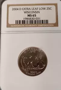 2004 D EXTRA LEAF LOW 25C WISCONSIN MS 65 TP-3244 - Picture 1 of 2