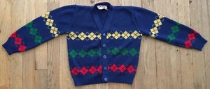 VTG 60s Kid’s Cardigan by Mustang, Blue w/ Argyle Pattern, Unisex, Sz 4-5 Yrs - Picture 1 of 8