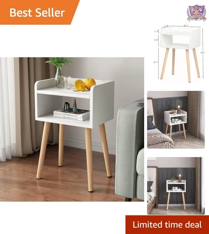 Sturdy and Versatile Mid-Century Modern Bedside Table - Solid Wood Legs Cover