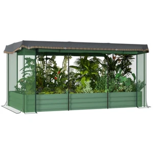 Green Garden Bed with Crop Cage and Shade Cloth 90.5 Inch Wide Raised Planter - Picture 1 of 11
