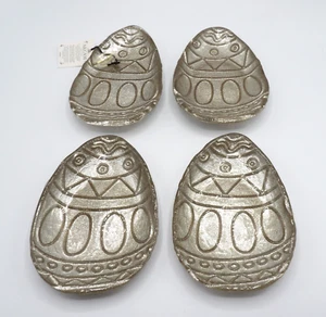 AKCAM EASTER EGG SHAPED TURKISH GLASS DESSERT PLATES CHAMPAGNE GOLD S/4 NEW - Picture 1 of 13