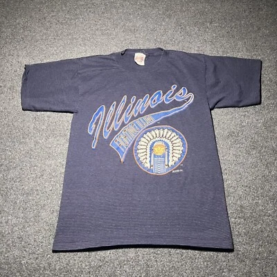 Vtg Illinois Fighting Illini T Shirt Mens Medium Blue University Short Sleeve - Image 1 of 4