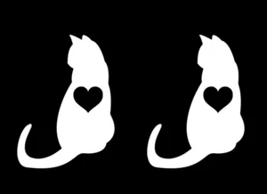 Heart Love Cat Silhouette Two 3" Blanco Vinilo Calcomanía Coche Laptop Tableta Vaso - Imagen 1 de 2