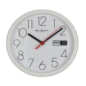 White Round Wall Clock with Day and Date Display 21cm - Picture 1 of 2