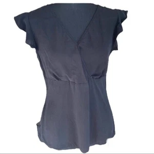 Alfani 100% Silk Black Blouse Babydoll Draped Corporate Goth Fitted Size 8 - Picture 1 of 6