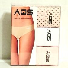 AQS Bikini 3 PACK Laser Cut 86% Nylon White, Pink, Polka-dot Panties NWT Size XL