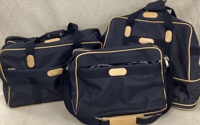 London Fog Canvas 3-Piece Travel Bag Set, Black with Leather Accents + Trim - Image 1 of 4