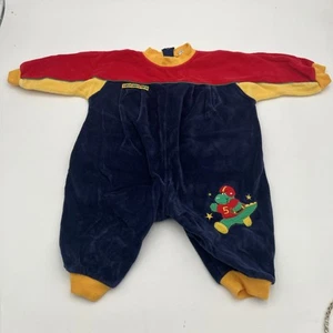 Vintage 90s Baby Boy Romper Size 6-9 Months Dinosaur Football sleeper one piece - Picture 1 of 11