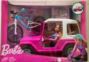Muñeca Barbie con Jeep Rosa y Bicicleta de Montaña + Portabicicletas. + Casco, Jeep Grande NUEVO - Imagen 1 de 15