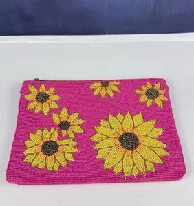 "Lo último Rosa Cuentas Bolso sin asas Amarillo Girasoles Cartera Verano Playa Cóctel Bolso 10""x7""" - Imagen 1 de 6