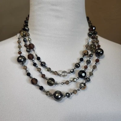 Lia Sophia Multi Strand Beaded Necklace Bronze Brown Black Costume Jewelry - Image 1 of 4