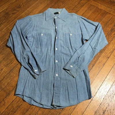 True Vintage Washington Dee Cee Denim Chambray Shirt Men Size 14.5 Blue 60s - Image 1 of 4