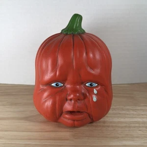 ¡VINTAGE! Cabeza de calabaza bebé llorando cerámica única e inusual pintada en naranja - Imagen 1 de 6