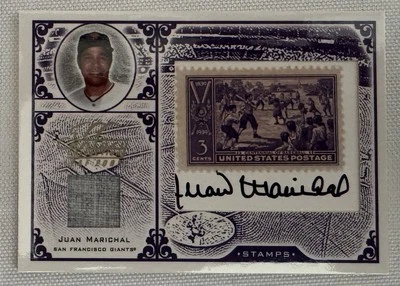 2005 JUAN MARICHAL  Leaf Century Centennial Stamp Material Relic Auto  19/39  - Image 1 of 2