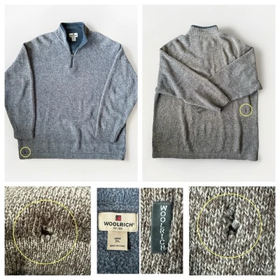 Suéter Woolrich Para Hombres Grande Pizarra Brezo Cuarto Cremallera Pullover Texturizado Tejido YKK Foto 1 de 4