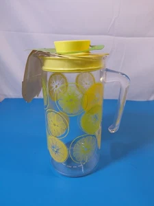 Jarra de jugo de agua limonada vintage Pyrex vidrio transparente limón lima 1 qt con tapa - Imagen 1 de 7