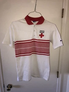 Vintage 70s 80s Champion American Red Cross Embroidered Polo Shirt Size S RARE - Picture 1 of 6