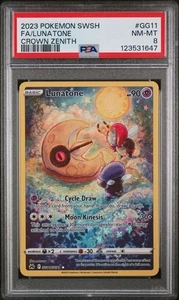 2023 POKEMON SWORD & SHIELD CROWN ZENITH #GG11 FULL ART/LUNATONE PSA 8 - Picture 1 of 2