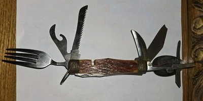 Cuchillo de campamento Hobo de acero inoxidable vintage combo multiherramienta cuchara tenedor cuchillo algo de óxido Foto 1 de 4