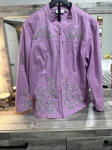 Quacker Factory Jacket Size 2X Lt Purple Floral Embroidered Sequin Embellished - Picture 1 of 15