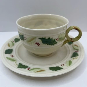 Holly by Belleek Cup & Saucer Holly Berry Motif Made in Ireland Plate 6" Cup 3.5 - Picture 1 of 13