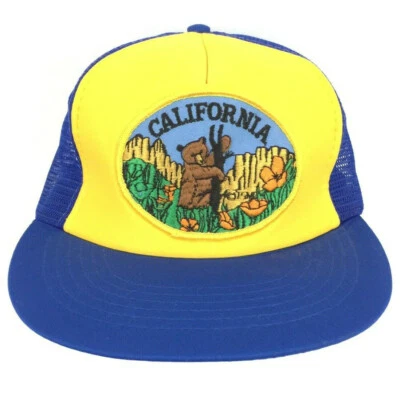 Boné de beisebol vintage California Patch Hat urso pardo malha Snap Back espuma caminhoneiro - Imagem 1 de 4