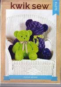 Kwik Sew 4376 Stuffed Animals Pattern Plush Bears Small 20 in Large 29 in New - Picture 1 of 2