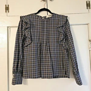 WEEKEND MAX MARA Blouse Size 6-8 Plaid Ruffle Button Up Checked Print VGC 36" - Picture 1 of 10