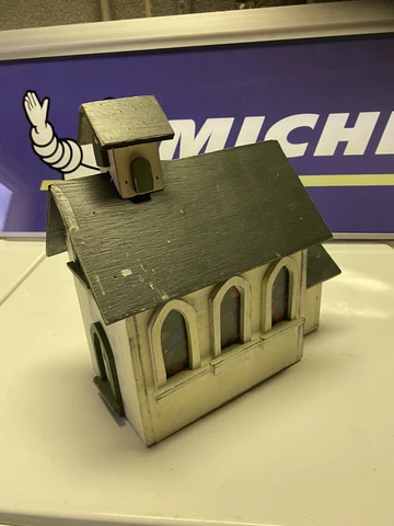Decorative Wooden Church birdhouse . Stained Glass Windows And Storage Drawer Cover