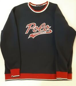 Polo Ralph Lauren Sweatshirt Blue L/S Crew Neck Baseball Script Mens Sz 2XLT 