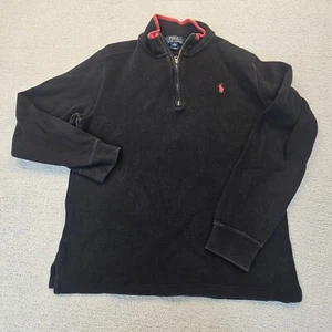 Polo Ralph Lauren 1/4 Zip Pullover XL Youth (18-20) Boys Black w Red Polo Pony - Picture 1 of 9