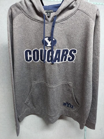 BYU Brigham Young Cougars Pullover Hoodie Mens Sz XL Gray Cover