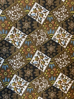 Vtg 1/3 yard Sewing Fabric Brown Patchwork Floral Block Concord Calico - Image 1 of 4
