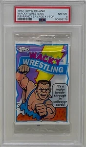 1993 Topps Ireland WWF Wacky Wrestling Sealed Pack Randy Savage #1 Top PSA 8 - Bild 1 von 2