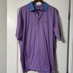 Camisa polo de golf Peter Millar para hombre XL rosa/azul a rayas 100 % algodón manga corta - Imagen 1 de 5