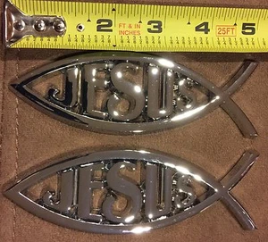 2PC JESUS Fish Car Chrome 3D Plastic ABS Emblem Religious Christian Fish Symbol - Bild 1 von 3