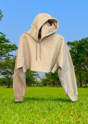 OFF WHITE Felpa Pretty Little Thing color crema cropped con cappuccio taglia Med