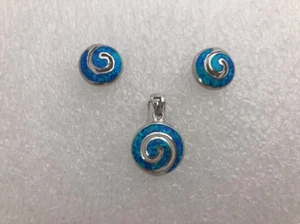 Sterling Silber .925 Opal Wirbel Ohrringe und Anhänger Set - Bild 1 von 9