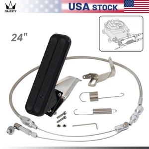 Floor Mount Gas Pedal + 24" SS Throttle Cable & Bracket Spring Set Street Rod - Picture 1 of 10
