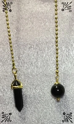 Piedra preciosa de ónix negro genuino artesanal con elementos dorados ventilador de techo tirador Foto 1 de 3