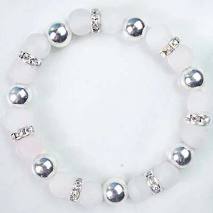 Matted Quartz Bracelet, Silver Plated Hematite, Magic Rondelle Spacers, 6.75" - Picture 1 of 2