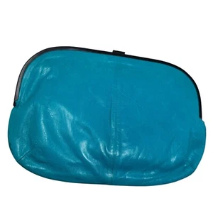 CHARLES JOURDAN turquoise leather framed clutch handbag Vintage 80's - Picture 1 of 10