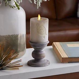 Luminara Gray LED Moving Flame Pillar Candle Debossed Sea Turtle Flameless - Picture 1 of 8