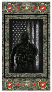 US MARINES Cotton Fabric Panel-MARINES COTTON Quilting Panel-1195M - Picture 1 of 1