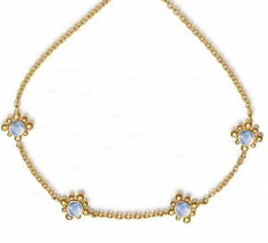14K Gold 2.40 Ct. Genuine Rainbow Moonstone Four Flower Charm Bracelet Jewelry - Picture 1 of 3