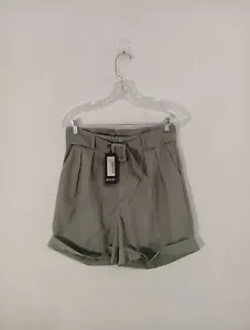 NASTY GAL Womens Relaxed Khaki Green Belted Cuff- Zipper Shorts Size 8 NEW - Picture 1 of 8
