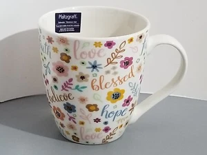 Pfaltzgraff BLESSED HOPE LOVE FAITH 18 Oz. White Floral Coffee Tea Cup Mug NEW - Picture 1 of 10